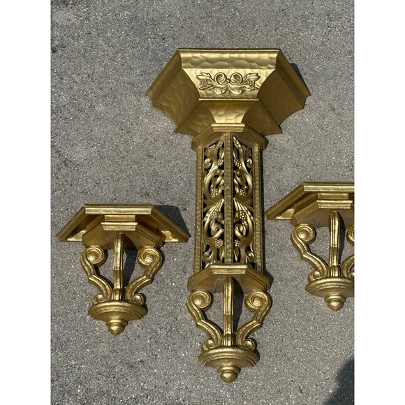 VTG 70s MCM Ornate Wall Sconce 20" Gold Tone | Hollywood Regency Decorative Art - Picture 2 of 8